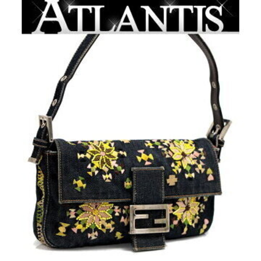 Fendi Mamma Bucket handbag shoulder bag beaded embroidery blue yellow denim